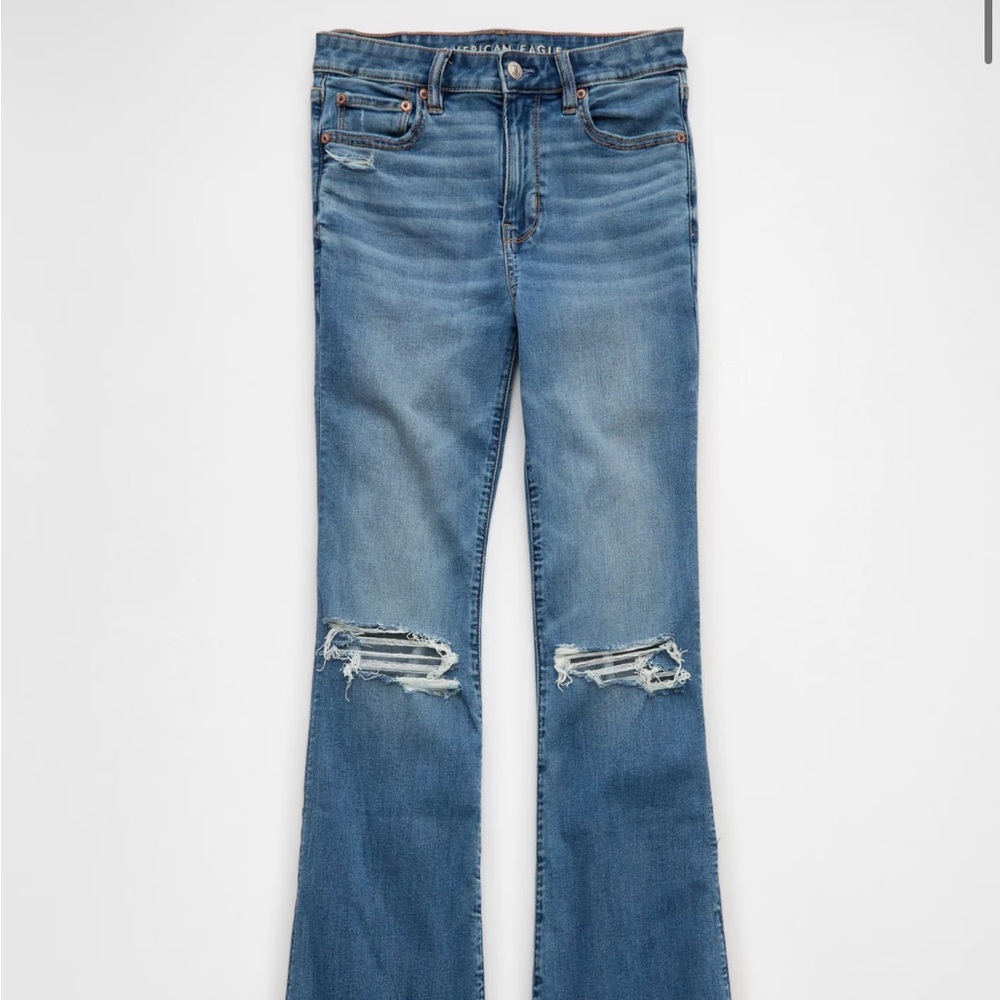 AE Next Level Super High-Waisted Ripped Flare Jean - Picture 2 of 6